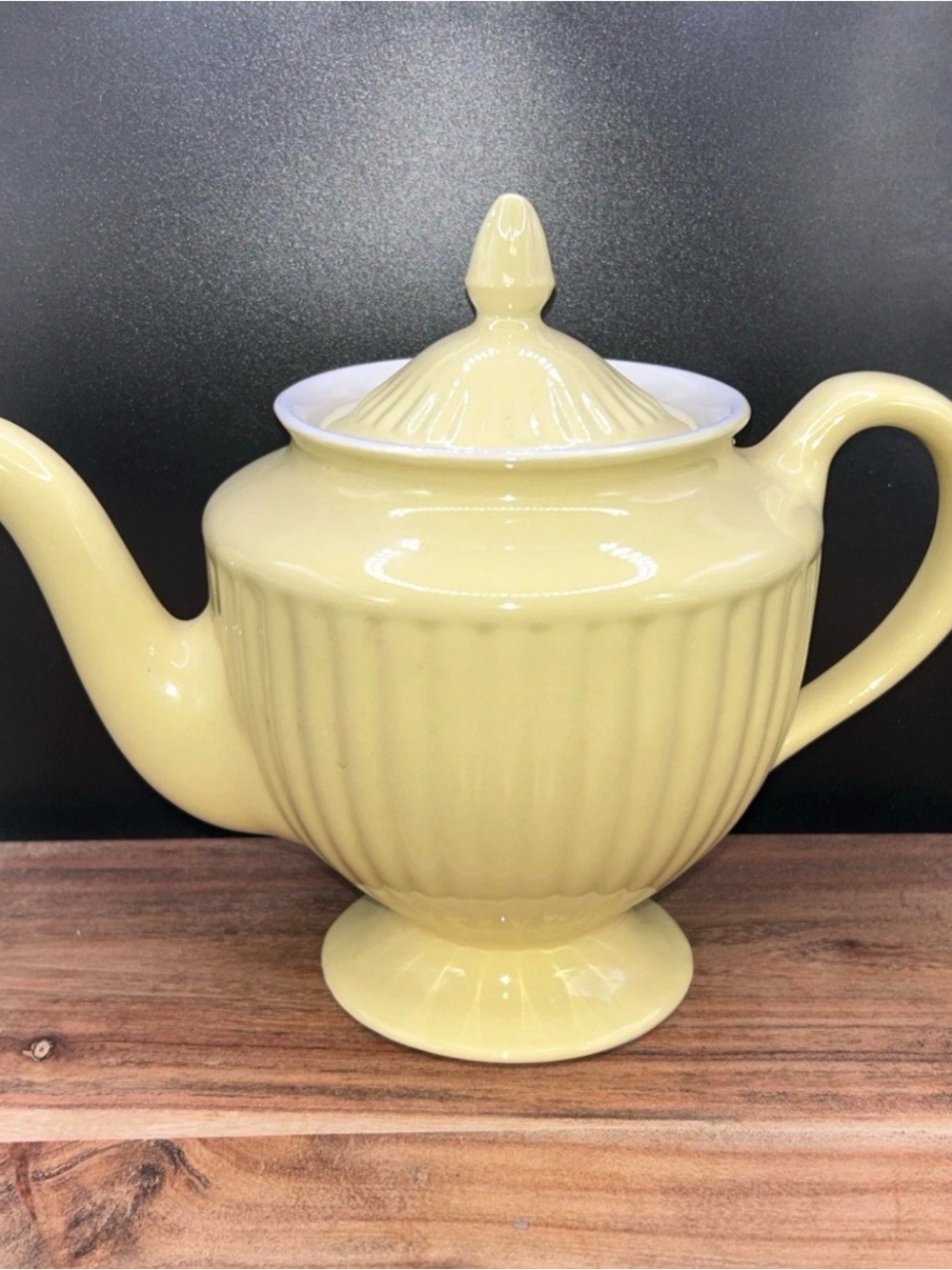 Vintage Hall China Yellow Teapot Ribbed USA Mid Century Ceramic Coffee Pot